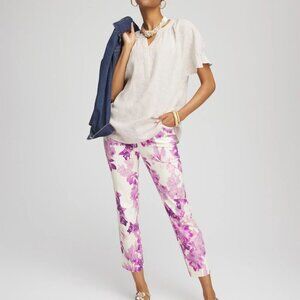 Brigitte Floral Pull-On Slim Cropped Pants